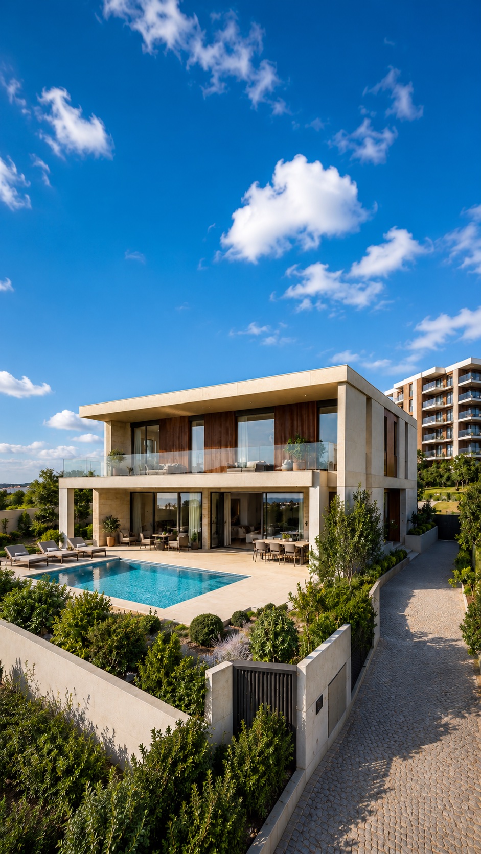 Moradia contemporânea com piscina e jardim